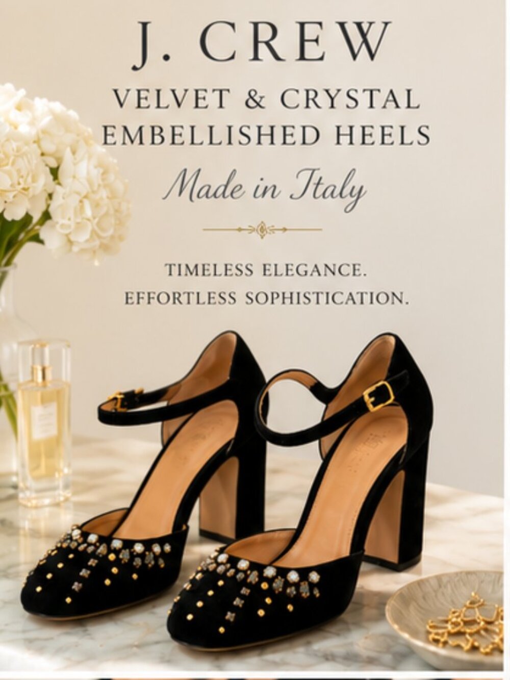 Wedding/Prom Block Heel Italian Velvet Embellished J.Crew Black Mary Janes 8.5